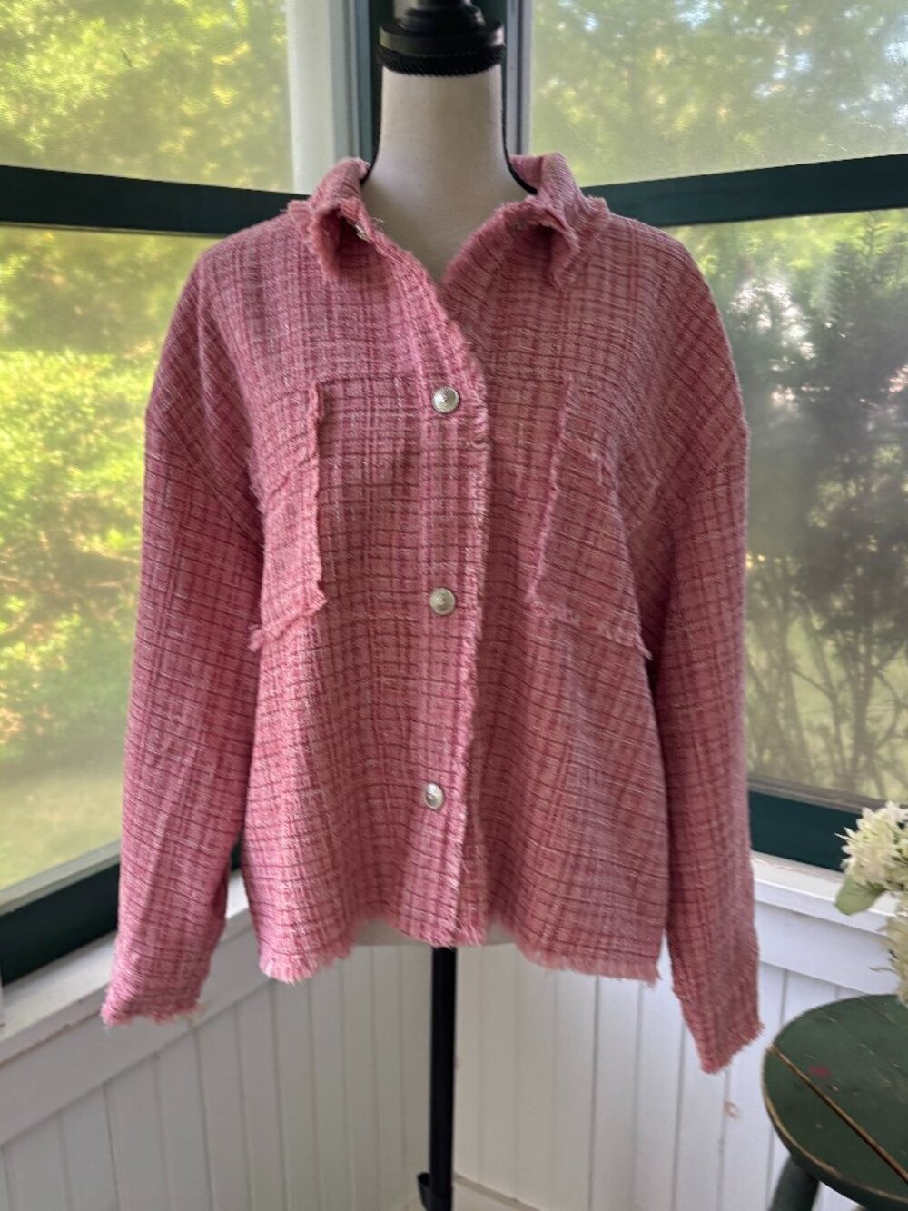 Davi&Dani Pink Tweed Shacket Large NWT
